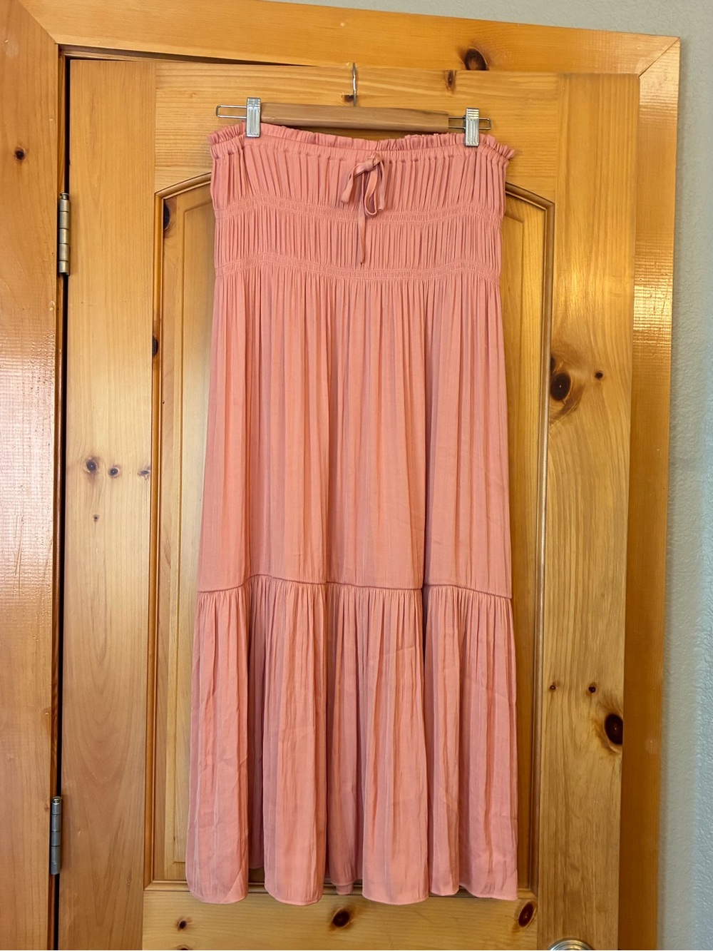 Maison D’Amelie Smocked Waist Maxi Skirt in Dusty Peach